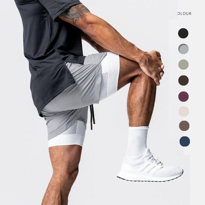 Double Layer Breathable Stretch Sports Elasticity Gym Shorts