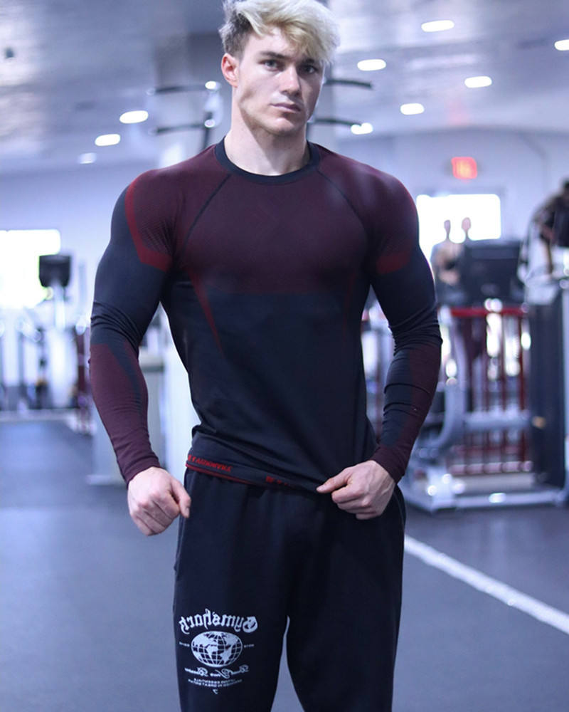 Men's Lightweight Compression Gym Workout Long Sleeve Tees Quick Dry Fitness Gym Wear for Sports Training Full Print