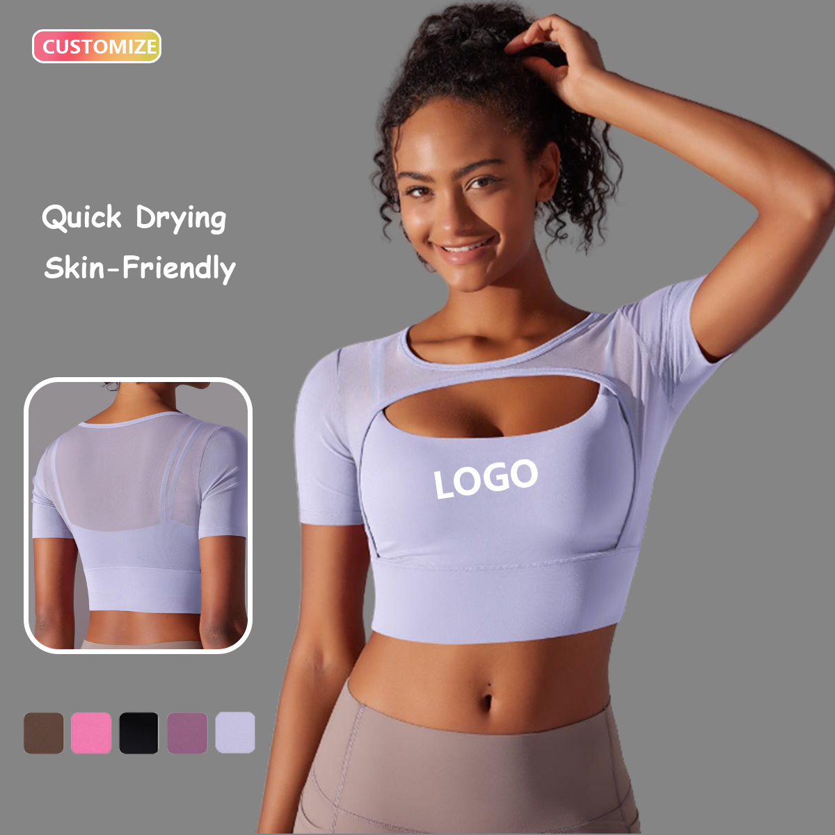 Mesh Short Sleeves Yoga Bra Fitness Activewear Breathable Custom Yoga Top