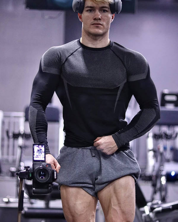 Men's Lightweight Compression Gym Workout Long Sleeve Tees Quick Dry Fitness Gym Wear for Sports Training Full Print