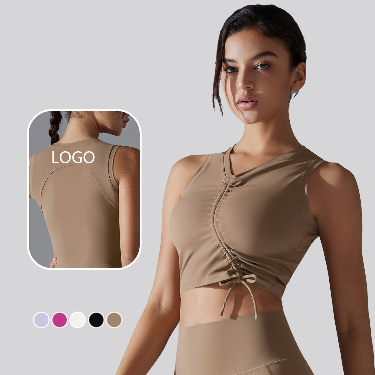 Breathable Fabric Shockproof Gathered Design Sexy Yoga Bra