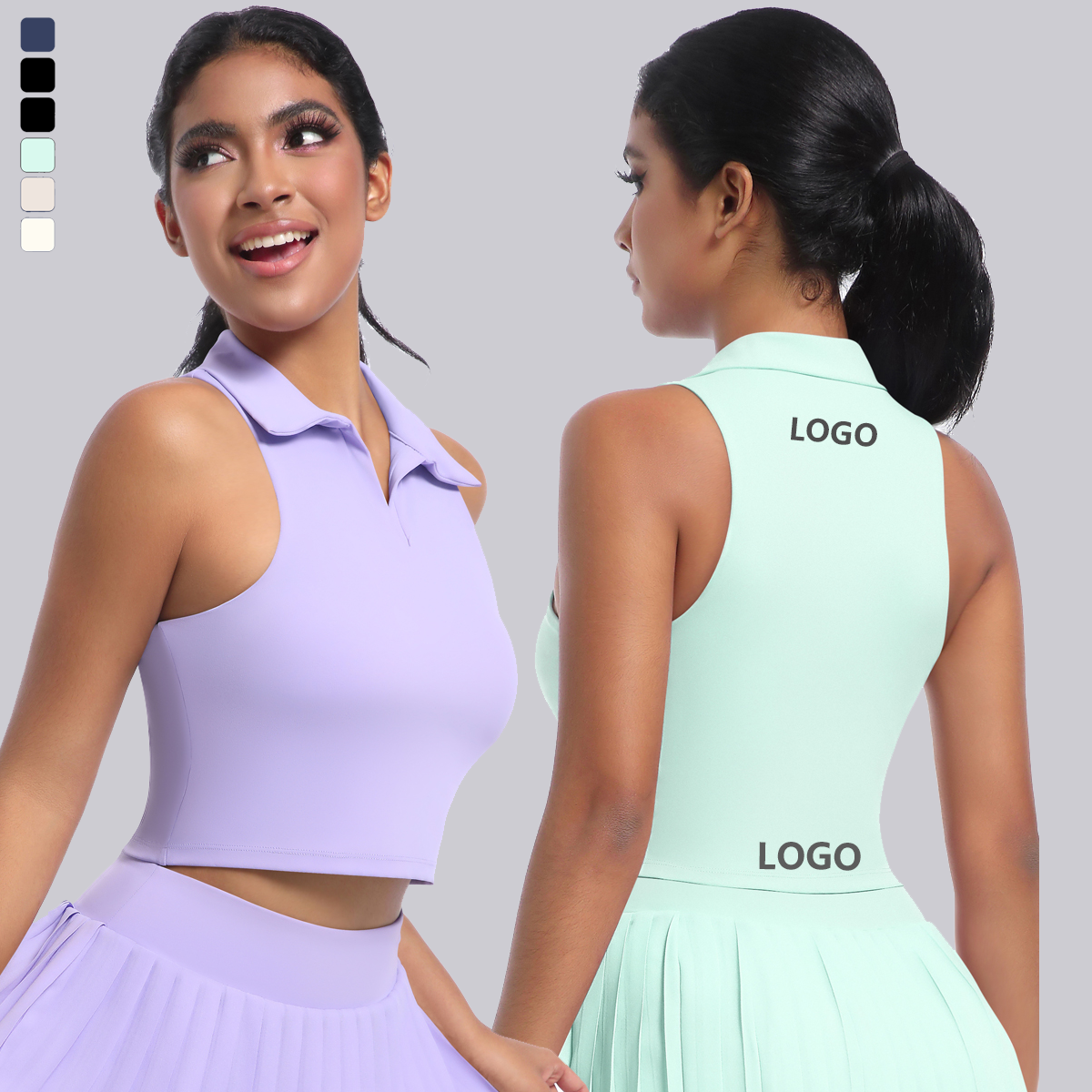 Tight Sports Vest for Women Running Tennis Fitness Top POLO Lapel Tank Top for Women